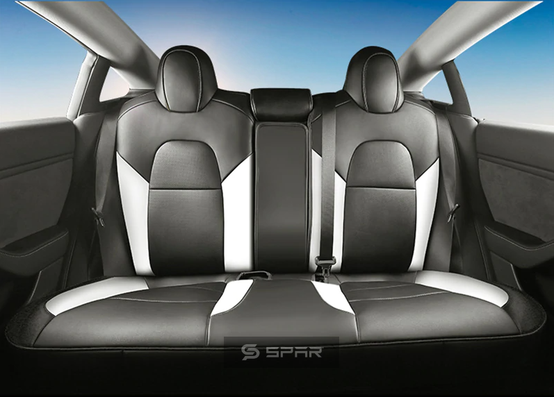 BLACK & WHITE CUSTOM LEATHER SEAT COVERS SET FOR TESLA MODEL 3