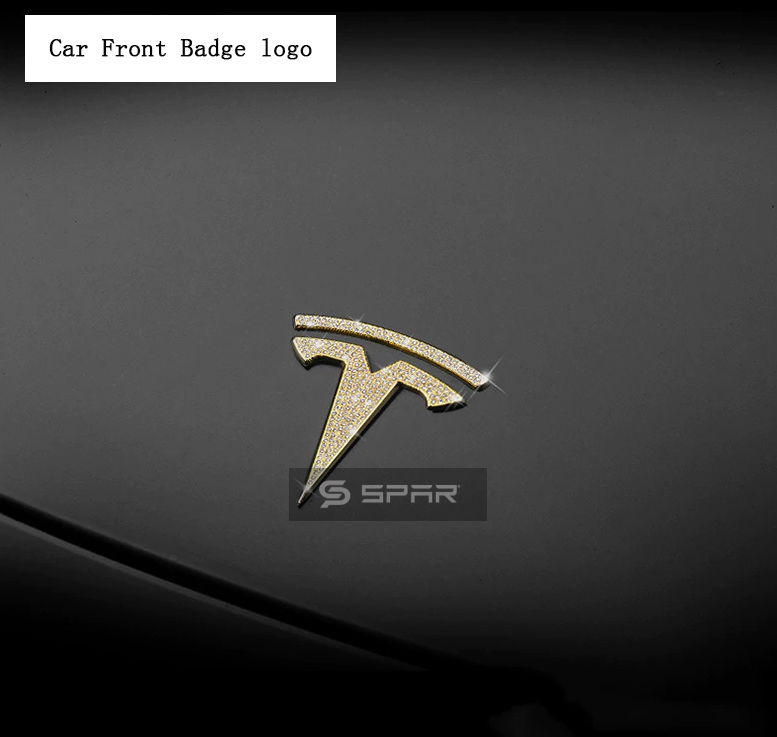 GOLD HANDMADE CRYSTAL EMBLEM DECAL TRIMS (3 PCS. PER SET) FOR TESLA MODEL 3-Y