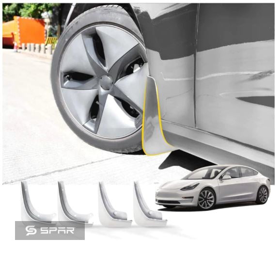 PEARL WHITE SCREWLESS MUD FLAPS FOR TESLA MODEL 3