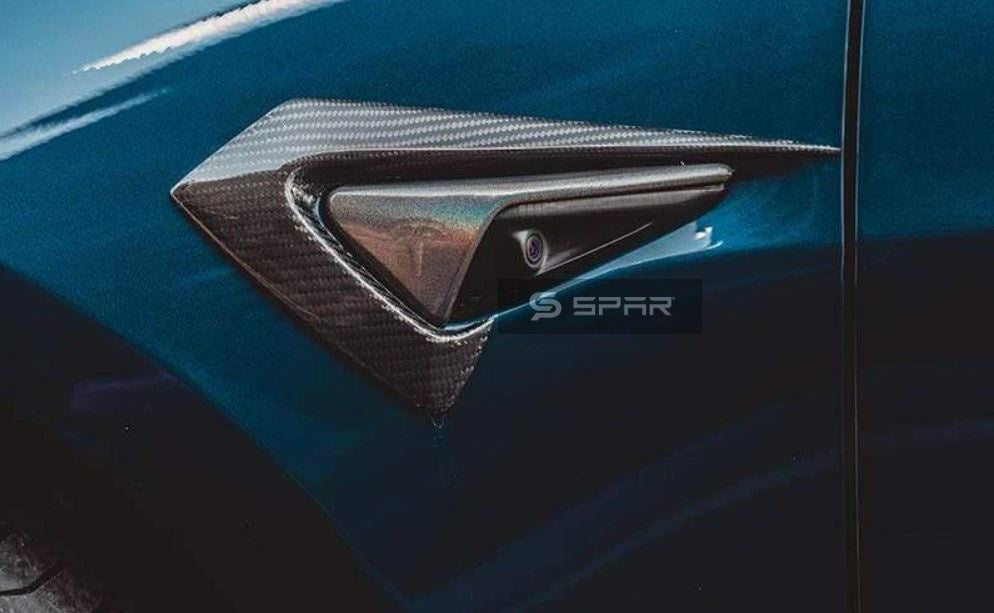 قصاصة حماية جمالية للكاميرا الجانبية من الكاربون فايبر اللامع لسيارة من نوع تيسلا الطراز (S/3/X/Y)