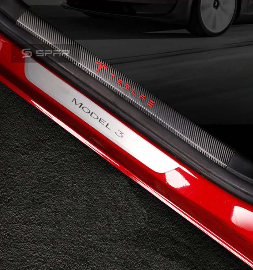 CARBON FIBER DOOR SILL PROTECTIVE VINYL STICKERS FOR TESLA MODEL 3