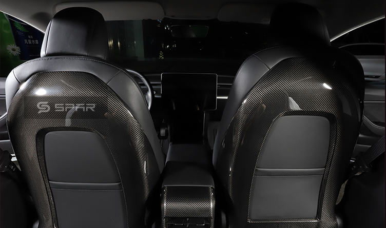 مجموعة أغطية حماية أصلية للمقاعد من الخلف من الكاربون فايبر اللامع لسيارة من نوع تيسلا الطراز (3/Y)