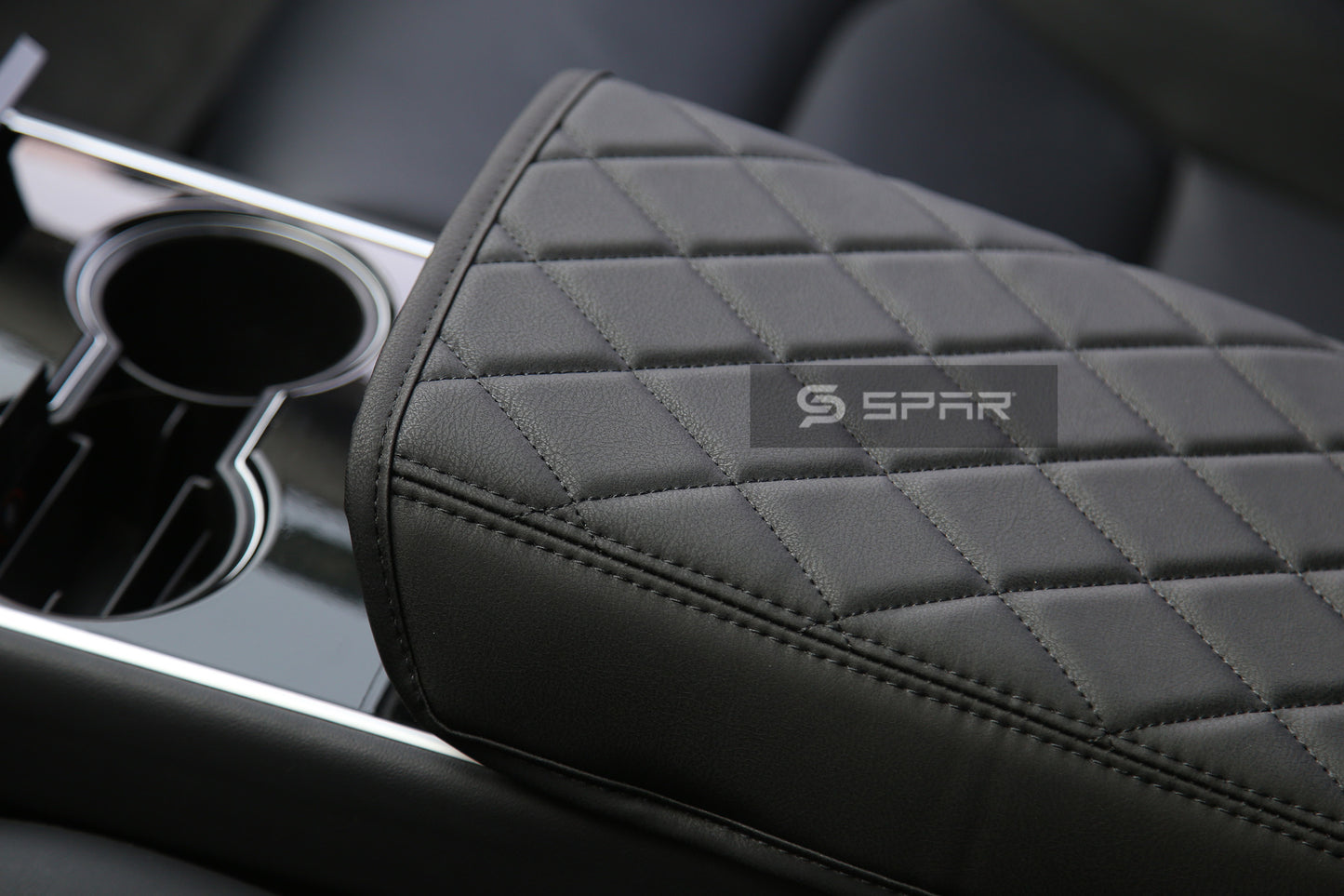 BLACK DIAMOND TEXTURED HAND STITCHED ARMREST COVER FOR TESLA MODEL 3-Y