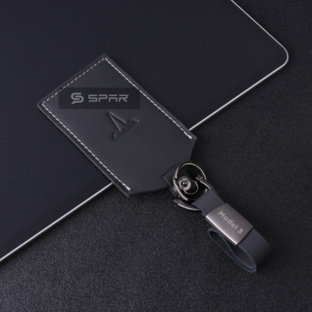 Black Genuine Leather Key Card Sleeve for Tesla Model 3