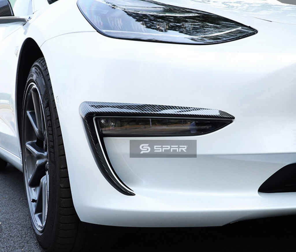 GLOSSY CARBON FIBER FRONT FOG LIGHT TRIMS FOR TESLA MODEL 3-Y