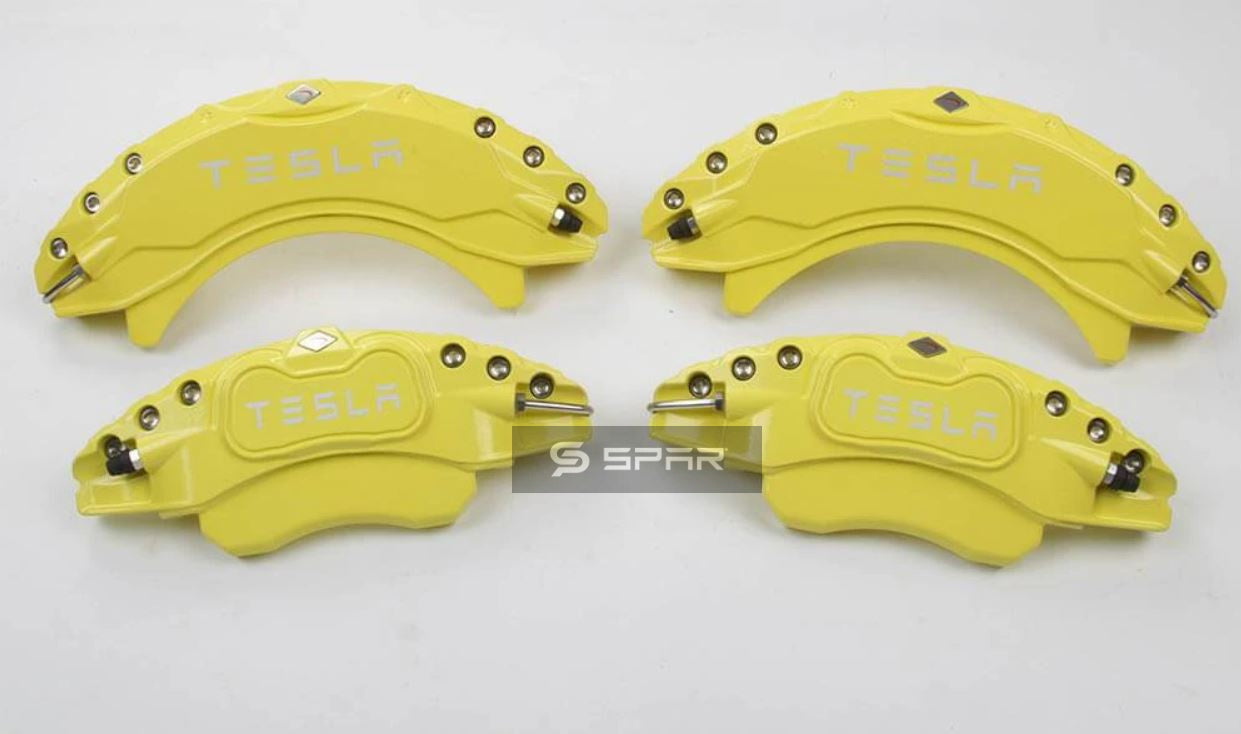 أغطية لمقابض المكابح قياس 18" بلون أصفر لسيارة من نوع تيسلا الطراز 3