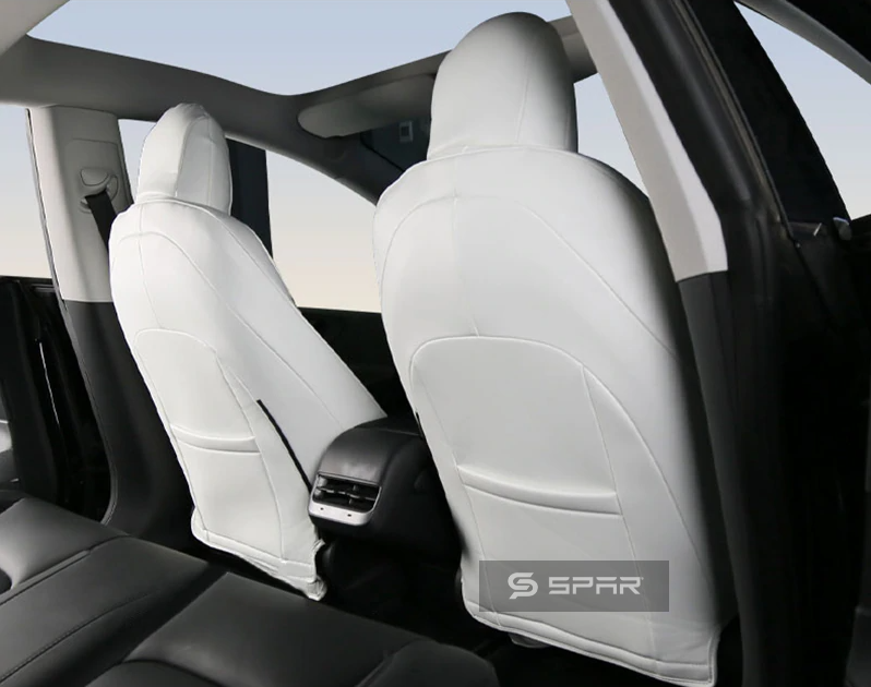 مجموعة أغطية مقاعد جلدية مخصصة بلون أبيض لسيارة من نوع تيسلا الطراز (3/Y)