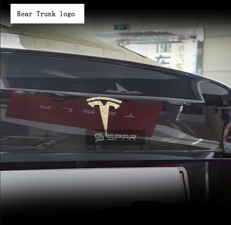 GOLD HANDMADE CRYSTAL EMBLEM DECAL TRIMS (3 PCS. PER SET) FOR TESLA MODEL 3-Y