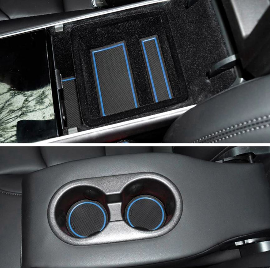 مجموعة مفارش لفتحات السيارة الداخلية(13 قطع) بلون أزرق الاصدار 2 لسيارة من نوع تيسلا الطراز (3/Y)