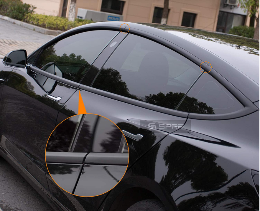 أغطية حماية لحواف الشبابيك و السيارة لمنع اللمعان المعدني باللون الأسود لسيارة من نوع تيسلا الطراز (3/Y)