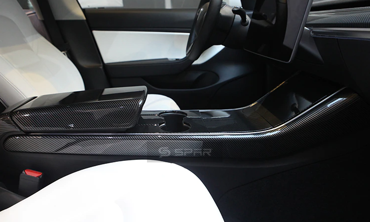 CARBON FIBER CENTER CONSOLE SIDE PANEL MOLDED TRIMS FOR TESLA MODEL 3