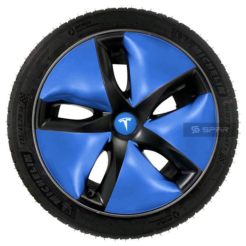 BLACK & MATTE BLUE CUSTOM AERO WHEEL UPGRADE (4 PS.) FOR TESLA MODEL 3