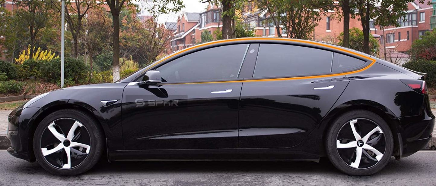 أغطية حماية لحواف الشبابيك و السيارة لمنع اللمعان المعدني باللون الأسود لسيارة من نوع تيسلا الطراز (3/Y)