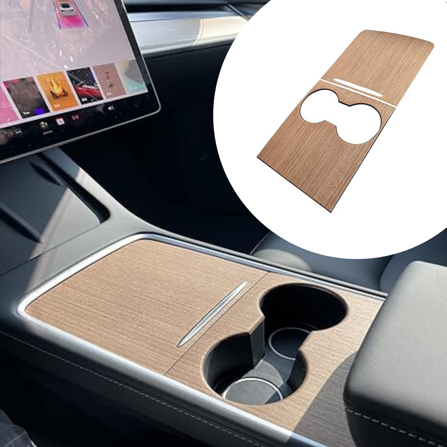 Open Pore Wood Veneer Center Console Covers for Tesla Model 3/Y