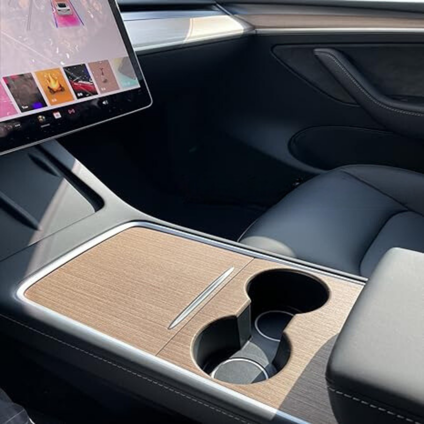 Open Pore Wood Veneer Center Console Covers for Tesla Model 3/Y