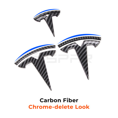 Carbon Fiber Molded 3D Logo Set Chrome Delete for Tesla Model 3