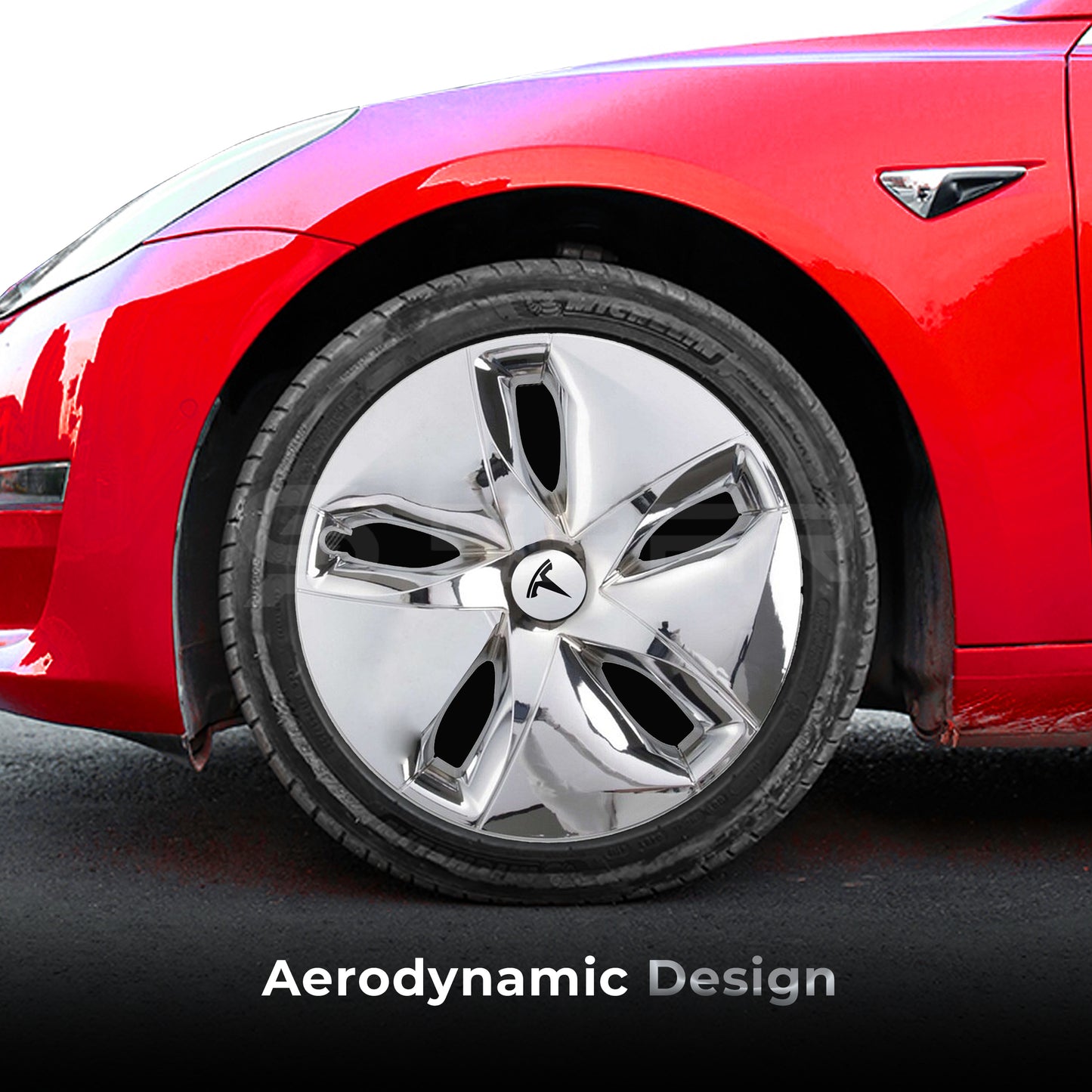 عدة تطوير جمالية لجنوط السيارة بلون كرومي لامع (4 قطع) لسيارة من نوع تيسلا الطراز 3