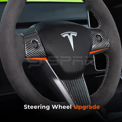 Glossy Carbon Fiber Steering Wheel Trims for Tesla Model 3/Y