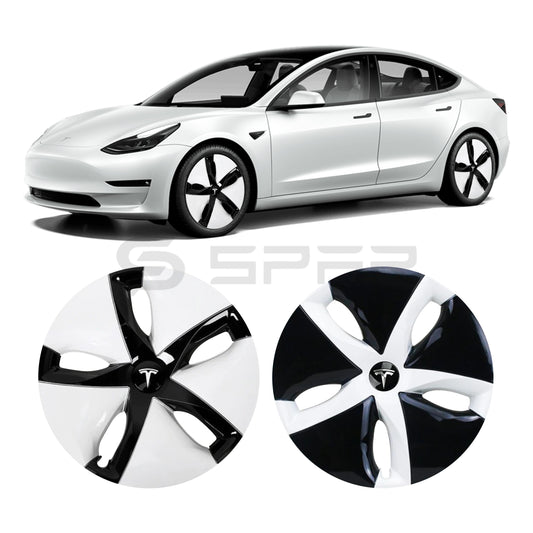 عدة تطوير جمالية لجنوط السيارة بلون أسود و أبيض  (4 قطع) لسيارة من نوع تيسلا الطراز 3