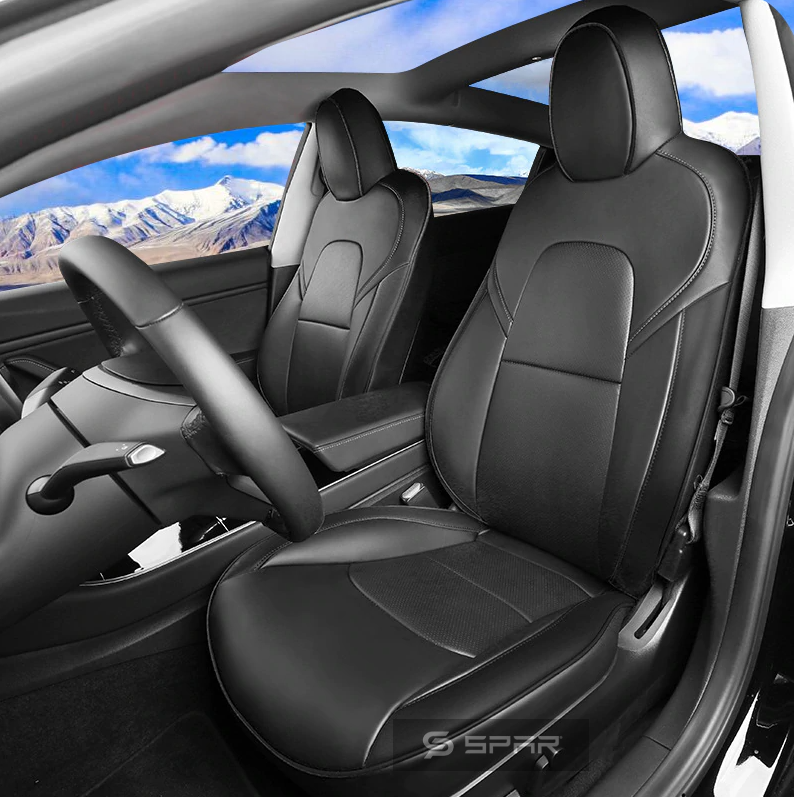 Black Custom Leather Seat Covers Set for Tesla Model 3