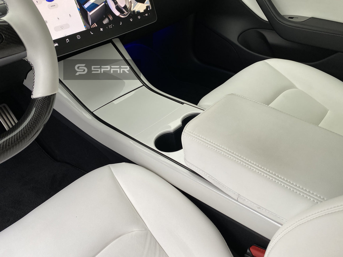 PEARL WHITE CENTER CONSOLE MOLDED TRIMS FOR TESLA MODEL 3