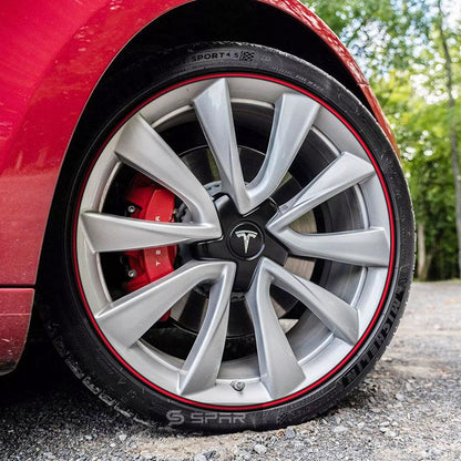RED RIM PROTECTING WHEEL BANDS (19") FOR TESLA MODEL 3