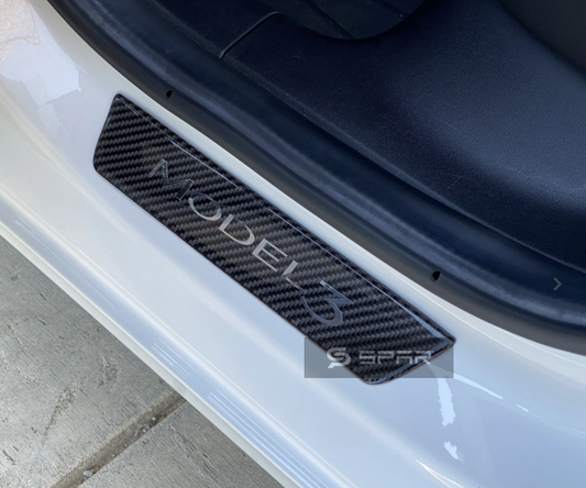 GENUINE CARBON FIBER REAR DOOR SILL PROTECTING TRIMS FOR TESLA MODEL 3