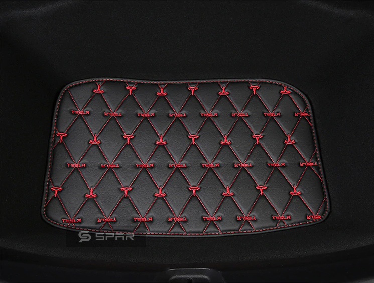 Red Diamond Stitched Leather Sub-Trunk Mats for Tesla Model 3