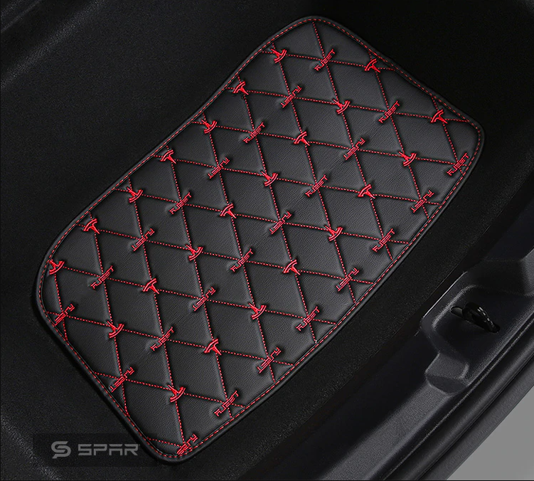 Red Diamond Stitched Leather Sub-Trunk Mats for Tesla Model 3