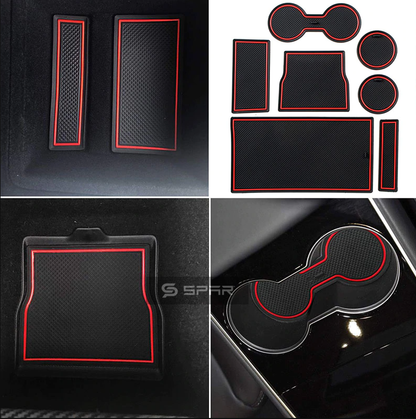 مجموعة مفارش لفتحات السيارة الداخلية(7 قطع) بلون أحمر لسيارة من نوع تيسلا الطراز (3/Y)
