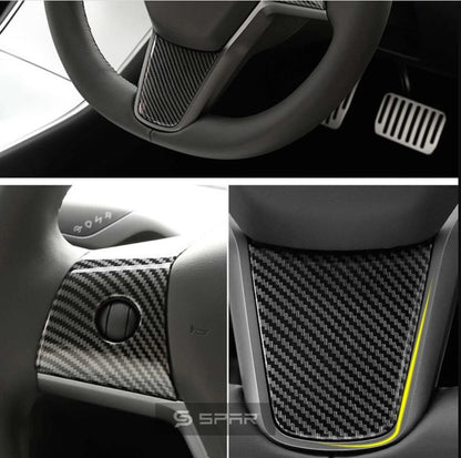 Glossy Carbon Fiber Steering Wheel Trims for Tesla Model 3/Y