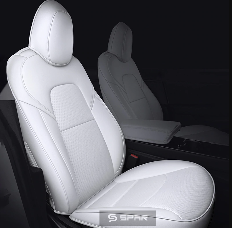 White Custom Leather Seat Covers for Tesla Model 3/Y