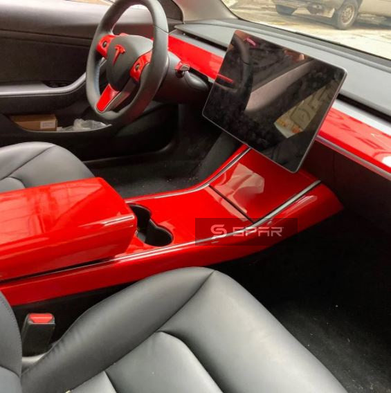 RED CENTER CONSOLE SIDE PANEL MOLDED TRIMS FOR TESLA MODEL 3-Y