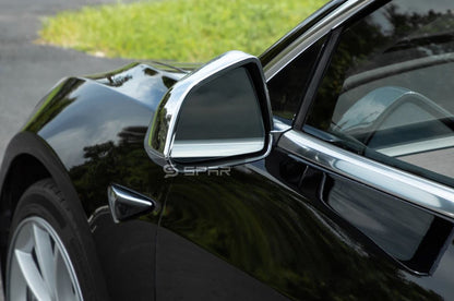 SILVER SIDE MIRROR MOLDED COVERS FOR TESLA MODEL 3