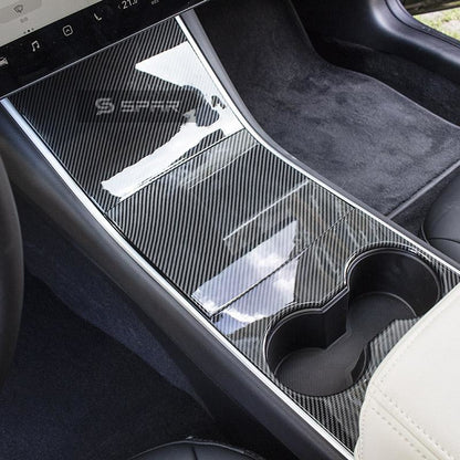 CARBON FIBER CENTER CONSOLE MOLDED TRIMS FOR TESLA MODEL 3