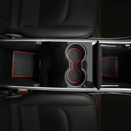 مجموعة مفارش لفتحات السيارة الداخلية(13 قطع) بلون أحمر الاصدار 2 لسيارة من نوع تيسلا الطراز (3/Y)