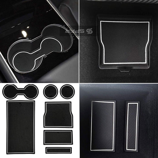 مجموعة مفارش لفتحات السيارة الداخلية(7 قطع) بلون أبيض لسيارة من نوع تيسلا الطراز (3/Y)