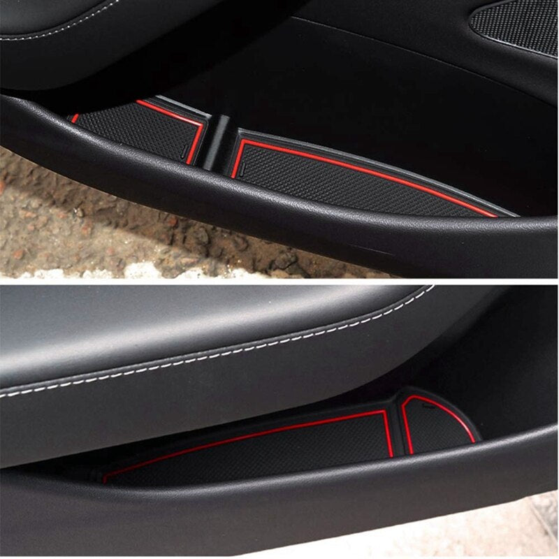 مجموعة مفارش لفتحات السيارة الداخلية(13 قطع) بلون أحمر الاصدار 2 لسيارة من نوع تيسلا الطراز (3/Y)