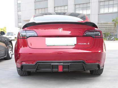 Rear Diffuser Carbon Fiber Bumper With Brake Lights for Tesla Model 3